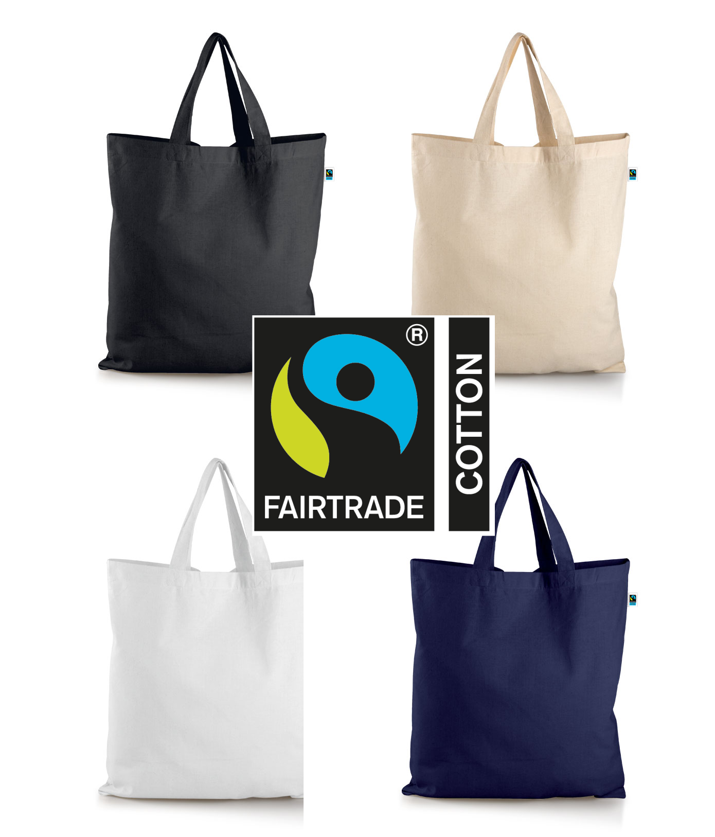 Fairtrade Baumwolltasche incl. Wunschdruck mit kurzen Henkeln 