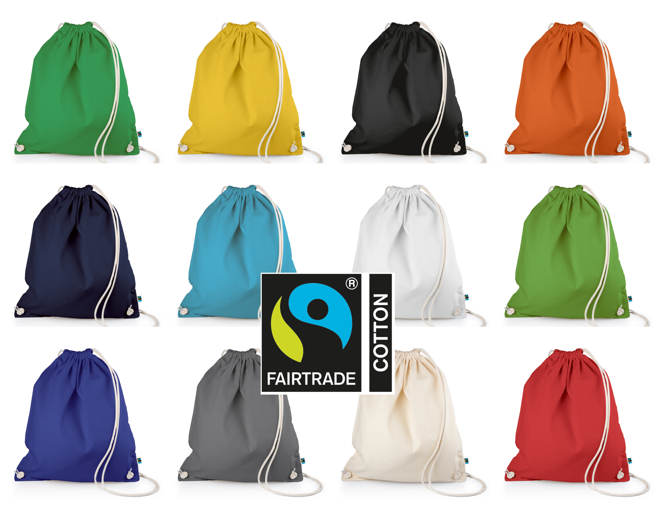 Fairtrade Baumwollrucksack mit Kordelzug